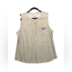 Liz Claiborne Top Career Casual Blouse Womens XL Sleeveless Tan White Geo Summer